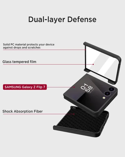 Vista 6 de Miimall Funda delgada para Galaxy Flip 7 con protector de pantalla integrado, grado militar, a prueba de golpes, a prueba de caídas, delgada