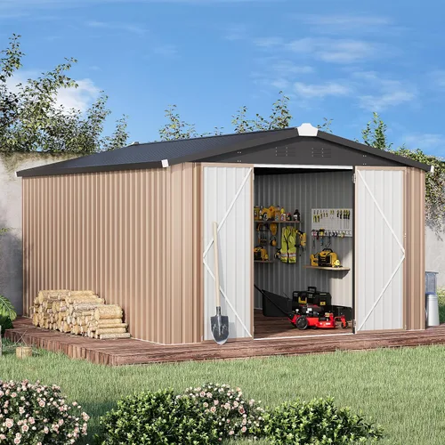Vista 39 de AECOJOY Cobertizo de almacenamiento de metal para exteriores de 3 x 5 pies, cobertizo de herramientas de jardín resistente con puerta de gran
