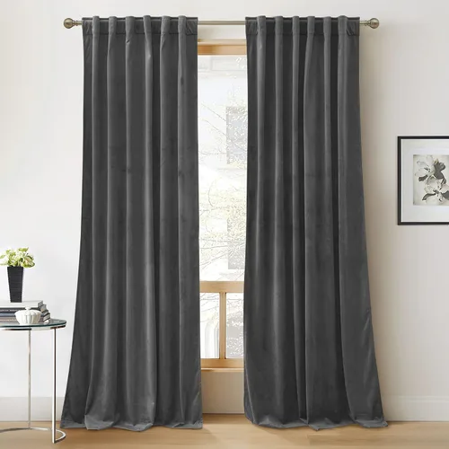 Vista 59 de RYB HOME Cortinas 100% opacas de terciopelo blanco para dormitorio, pestaña trasera y bolsillo para barra, aislamiento térmico, cortinas