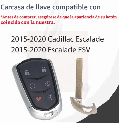 Vista 5 de SUPALAND Funda de repuesto para llavero Cadillac Escalade ESV 2015 2016 2017 2018 2019 2020 entrada sin llave control remoto 6 botones