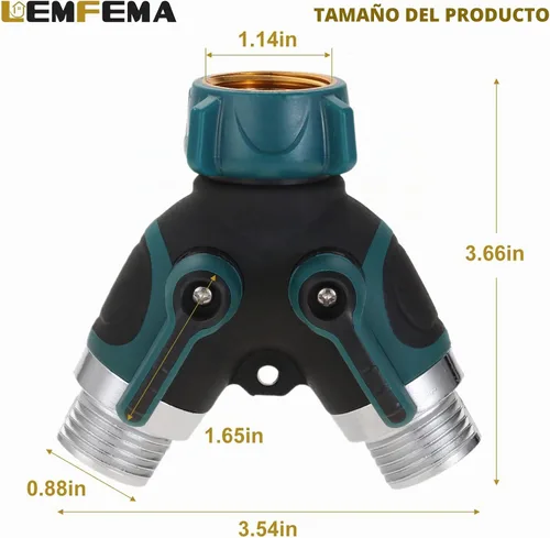 Vista 5 de Divisor de manguera de jardín, conector de manguera de 2 vías con conector de 3/4