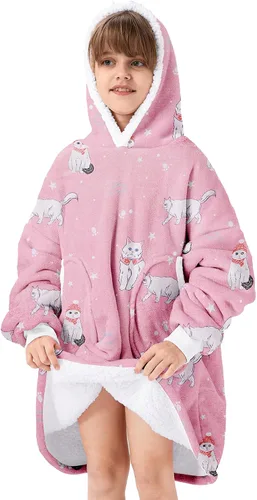 Vista 6 de Zando Manta con Capucha Ponible Manta para Niños y Adultos Manta Cómoda con Capucha Sudadera de Gran Tamaño Sherpa Forro Polar