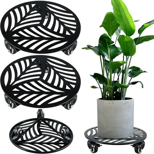 Vista 13 de 1 paquete de 30 cm de gran organizador de plantas de metal con 3 ruedas de PU metálicas, soporte rodante para plantas con ruedas para interiores