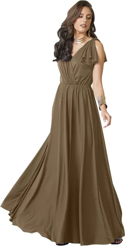 Vista 22 de KOH KOH Vestido largo maxi para mujer 2025 con cuello en V, sin mangas, con volantes, para dama de honor, baile de graduación Negro
