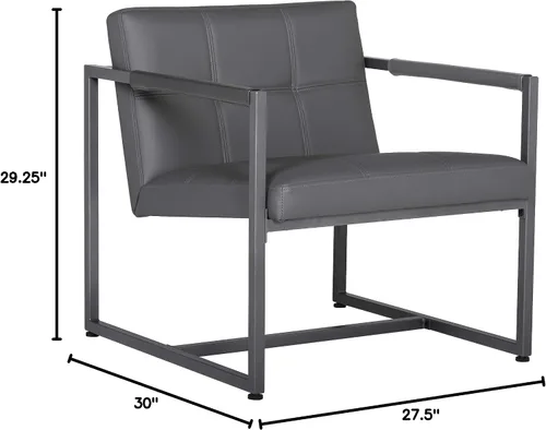 Vista 10 de Studio Designs Home - Silla decorativa moderna Camber de mediados de siglo, marco de metal gris peltre y cuero adherido humo Gris peltre/gris ahumado