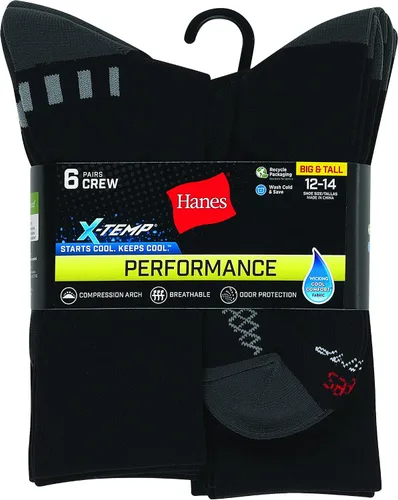 Vista 3 de Hanes Men's Socks, X-Temp Performance Crew Socks, 6-Pack