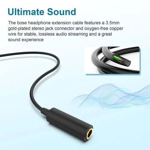 Vista 3 de Cable de extensión de auriculares compatible con auriculares Bose QuietComfort QC45 QC35II QC35 QC25 NC700, cable de audio estéreo macho a hembra