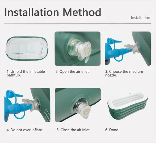 Vista 9 de Bañera inflable con bomba de aire eléctrica y soporte para tazas, bañera inflable portátil verde oscuro para interiores o exteriores, baño