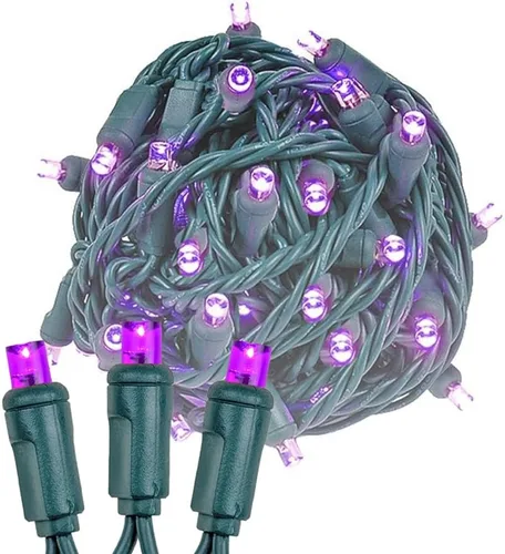 Vista 15 de Novelty Lights - Cadena de 11 pies con 50 luces LED ámbar para Navidad, para interior/exterior, espaciado de 2.5", luces de cadena de alambre verde