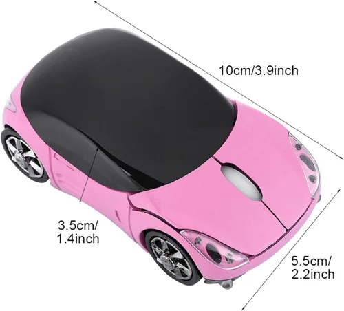 Vista 8 de Lazmin112 Ratón óptico inalámbrico con forma de coche 2.4G, para MacMEWindows PCTablet Gaming Office, 1600DPI, Plug & Play (rosa)
