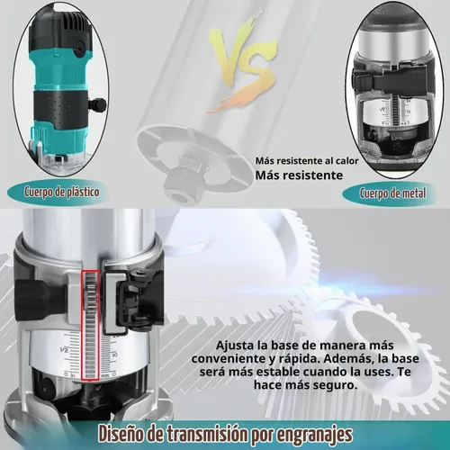 Vista 2 de DOBETTER Herramienta de Router, 6.5 Amp 1.25 HP Routers de Madera para Carpintería, Router de Palma de Base Fija con 6 Velocidades Variables con 12