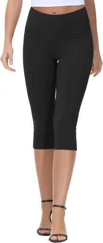Vista 2 de Wjustforu Pantalones hasta la rodilla para mujer, leggings de entrenamiento con bolsillos, cintura alta, capris de yoga para casual verano
