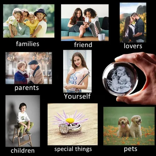 Vista 8 de Luz nocturna LED de bola de cristal personalizada, decoración de fotos personalizada para dormitorio y oficina, regalo para bodas, padres, mascotas