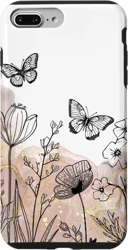 Vista 11 de iPhone 11 Minimal Flowers Butterflies Boho Floral Lindo Estético Funda