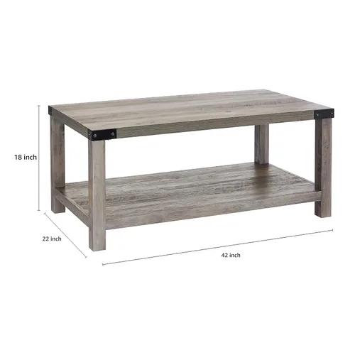 Vista 3 de ROCKPOINT Muebles estilo granero estilo granja rectangular acento mesa de centro, gris lavado