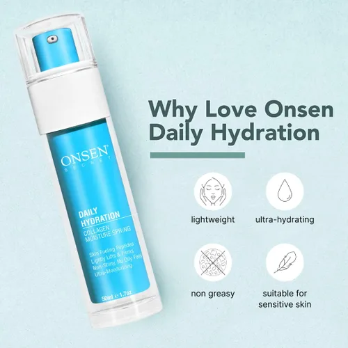 Vista 3 de Onsen Secret Loción hidratante antienvejecimiento orgánica de hidratación diaria crema de día y noche, crema facial antiarrugas, colágeno totalmente