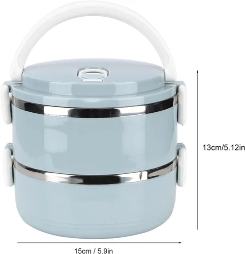 Vista 9 de Fiambrera portátil de acero inoxidable azul con aislamiento térmico para fideos de arroz, contenedor de alimentos, calentador de alimentos portátil