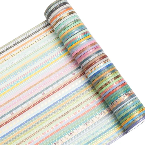 Vista 2 de YUBBAEX Juego de 60 Rollos de Cinta Washi Delgada con Lámina Dorada, Cintas Decorativas de Enmascarar con Patrones Básicos Delgados para Artes
