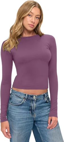Vista 23 de Natural Uniforms Camiseta Baby Tee Crop Top de Manga Larga Y2K Súper Suave y Súper Elástica para Mujeres Blanco
