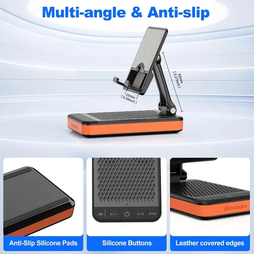 Vista 5 de JTEMAN Altavoz Bluetooth con soporte de teléfono de carga, portátil