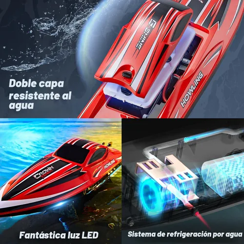 Vista 4 de BEZGAR Barco a control remoto, 16 pulgadas, grande, sin escobillas, para adultos y niños, 55 KPH grandes y rápidos, barcos de velocidad RC