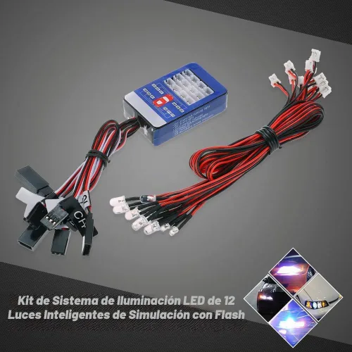 Vista 2 de Goolsky Kit de sistema de iluminación LED de 12 luces de flash de simulación inteligente para modelos a escala 1/10 RC Car Yokomo Tamiya HSP HPI
