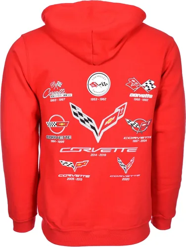 Vista 3 de JH DESIGN GROUP Chevy Corvette - Sudadera con capucha para hombre color rojo con cremallera C1 Thru C8 Rojo