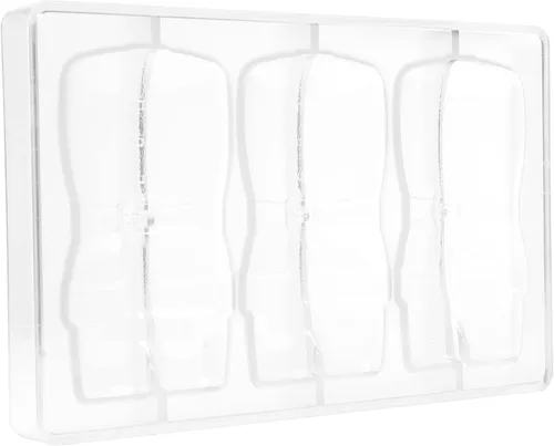 Vista 2 de CM 3909 Louis Amado - Molde de chocolate de policarbonato transparente con 3 cavidades de traje de Papá Noel, cada una de 3.071 in x 5.512 in x