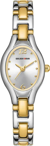 Vista 8 de GOLDEN HOUR Reloj de pulsera con caja ovalada vintage de tono dorado para mujer