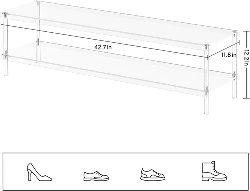 Vista 3 de Aquiver Zapatero largo de acrílico, organizador de zapatos de 2 niveles para armario, estante ancho para zapatos, estante transparente para zapatos