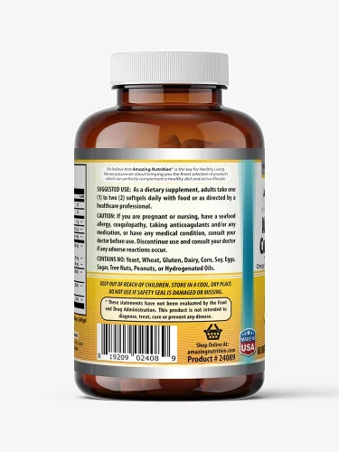 Vista 3 de Amazing Omega - Suplemento de cápsulas blandas de aceite de hígado de bacalao noruego de 1000 mg Omega-3, EPA, DHA, vitamina A, D y vitamina E