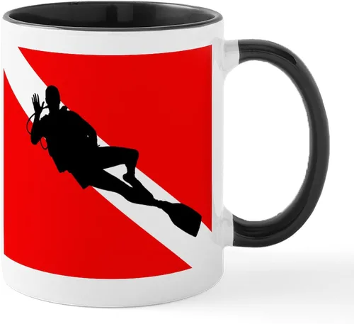 Vista 41 de CafePress Scuba Flag Diver Taza de café de cerámica de 11 oz (11.0 fl oz)