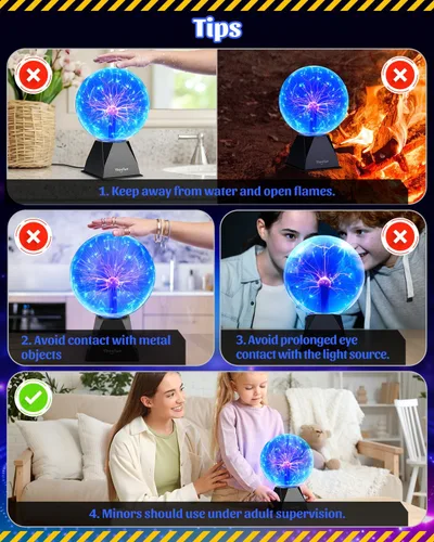 Vista 8 de Theefun Bola de plasma azul: globo de plasma enorme de 8 pulgadas, regalos de cumpleaños, lámpara de bola de plasma sensible al tacto y al sonido