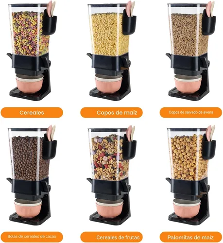 Vista 6 de Osacoe Dispensador de cereales para encimera, color negro, paquete de 2 con cuencos, cucharas, caja de cubiertos, dispensador de alimentos secos