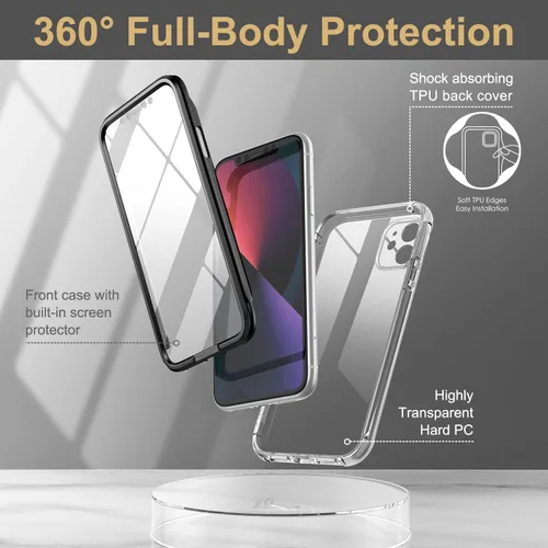 Vista 5 de SURITCH Funda transparente para iPhone 11 (solamente) de 6.1 pulgadas, [protector de pantalla integrado] cubierta protectora de cuerpo completo a
