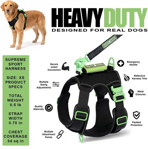 Vista 2 de Supreme Sport - Arnés para perro, diseño resistente, sin estrangulamiento, sin tirones. Ajustable, cómodo acolchado, fácil de poner y quitar Negro