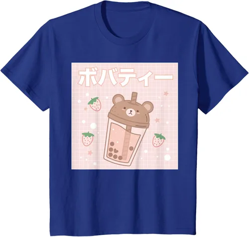 Vista 46 de Camiseta estética Kawaii con diseño de oso lindo y té con leche burbuja, talla S Blanco