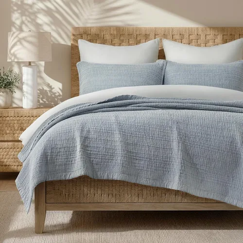 Vista 11 de EverGrace Stonewashed Textured Cotton Quilt Set, Queen Size, Basil Green