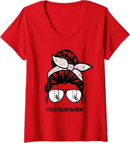 Vista 5 de Dogo Argentino Dog Mom - Gafas de pelo desordenadas con cuello en V para mujer, Negro