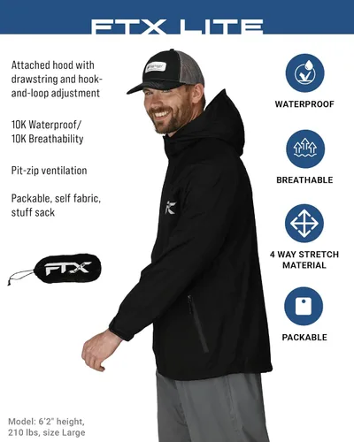 Vista 2 de FROGG TOGGS Chaqueta impermeable FTX Lite para hombre, 3 capas, impermeable, transpirable, elástica y cómoda