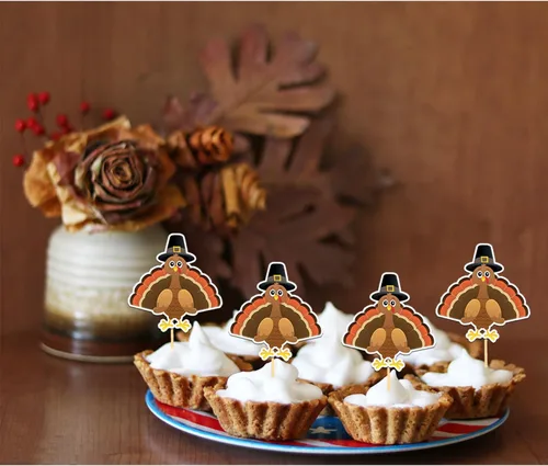 Vista 19 de 24 adornos de otoño para cupcakes para decoración del día de Acción de Gracias, lazo con purpurina para pasteles Thankful Blessed Grateful para Bow-a
