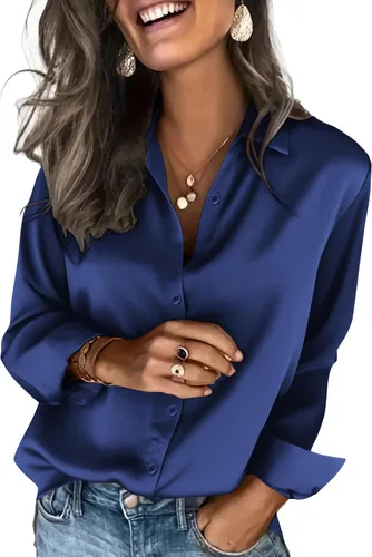 Vista 20 de Zeagoo Blusas de satén para mujer, camisas de seda con botones de manga larga, blusas casuales de negocios