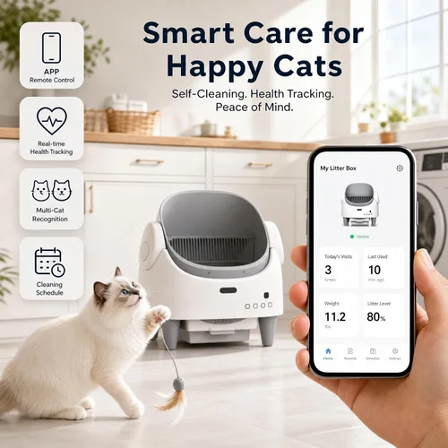 Vista 3 de Takywep Caja de arena inteligente autolimpiante superior abierta, bandeja de arena automática para gatos Blanco