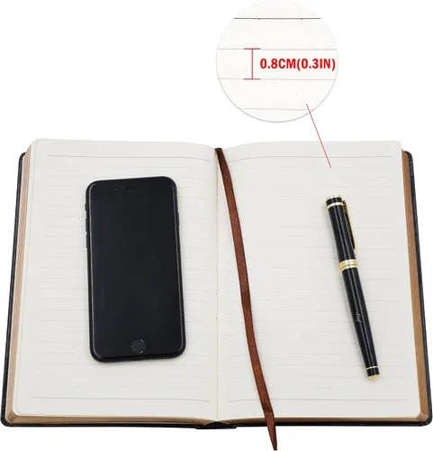 Vista 6 de BenOpinion Cuaderno rayado, cubierta de piel sintética negra, papeles gruesos de alta calidad de 3.53 oz/m² con borde dorado, 416 páginas A5