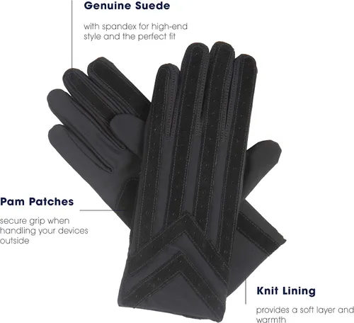 Vista 3 de Isotoner Guantes Stretch Classics con forro polar para hombre Negro