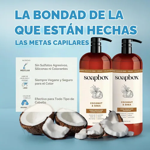 Vista 7 de Soapbox Champú de coco y karité para cabello seco, 33.8 oz Aceite de coco