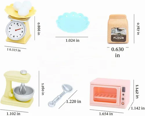 Vista 2 de ONEST 26 piezas de accesorios para casa de muñecas en miniatura, mini cosas con batidora de pie, báscula de cocina, rodillo de harina y otros