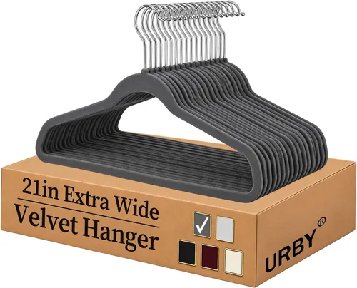 Vista 9 de Urby Perchas extra anchas para ropa de talla grande, 21 pulgadas, terciopelo, paquete de 24 Negro