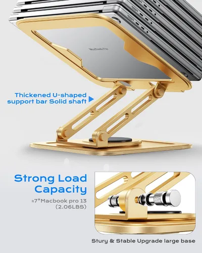 Vista 5 de LOXP Soporte ajustable para laptop, soporte para computadora con base giratoria de 360°, soporte ergonómico para computadora portátil