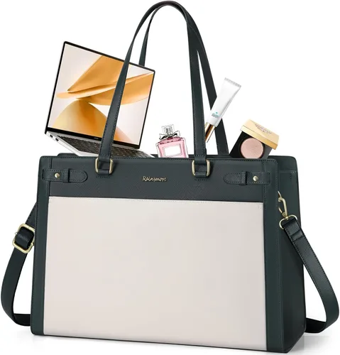 Vista 8 de Bolso para laptop RAINSMORE para mujer de 15.6 pulgadas, bolsa de mano y hombro fabricada en cuero vegano PU, impermeable, maletín de diseñador